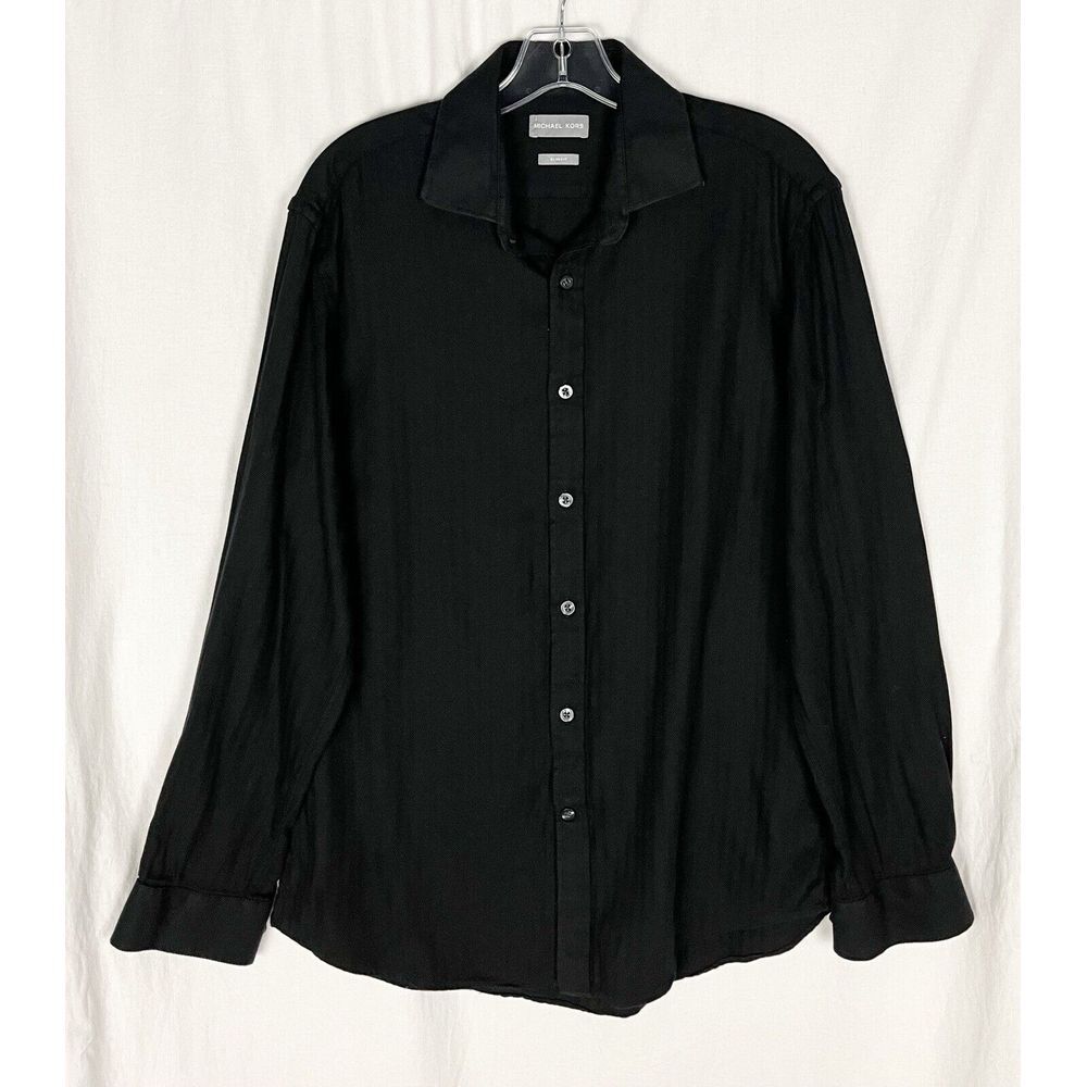Michael Kors Men's Black 16‎ (33/32) L Button-front Long Sleeve Shirt